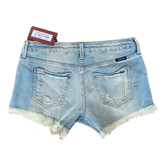 Just USA Cut Off Mid Rise Denim Fray Shorts Light Blue Distressed Medium - Picture 2 of 11